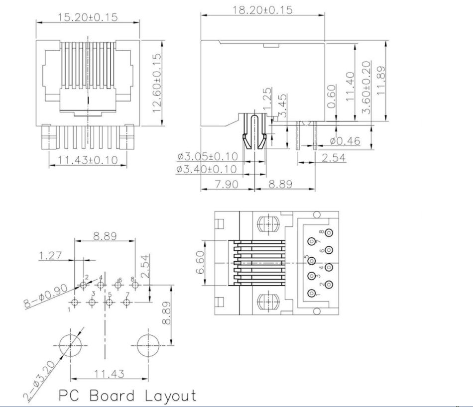 RJ45-9501 1X1 8P 全塑 圓針
