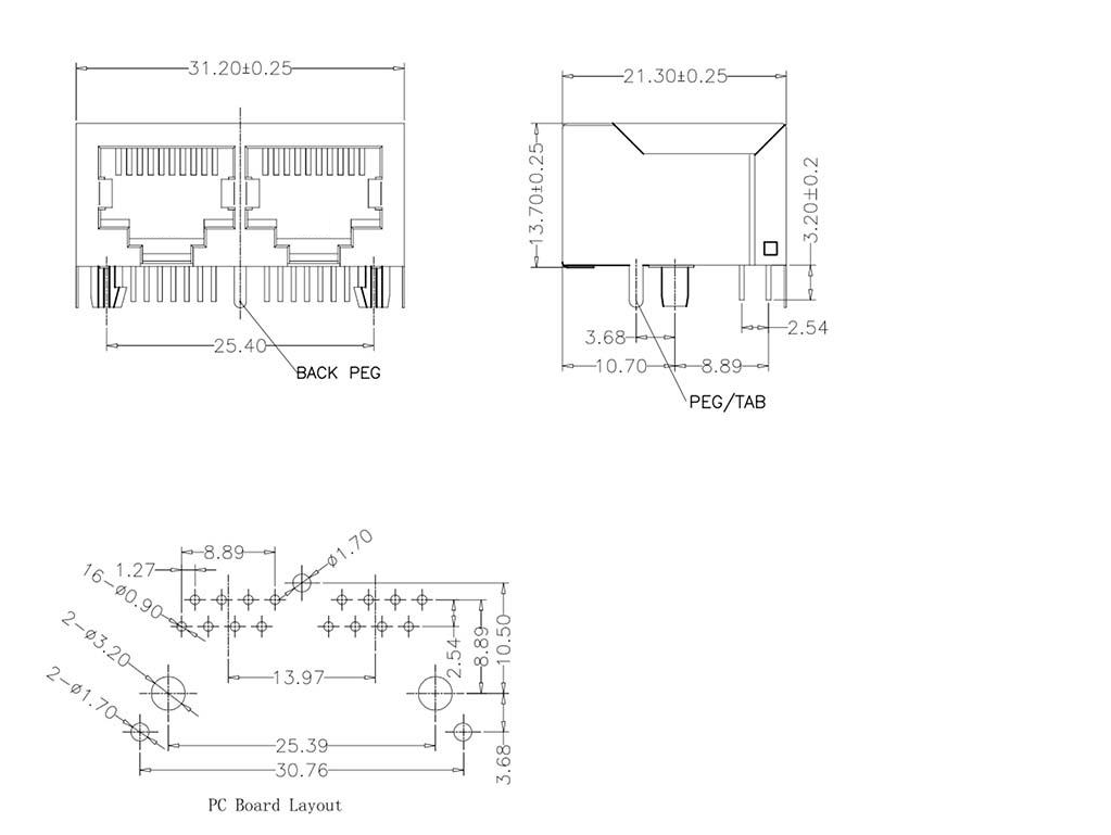 RJ45-9903 1X2 全包 扁針