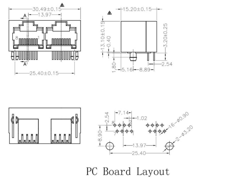 RJ45-9601 1X2 全塑