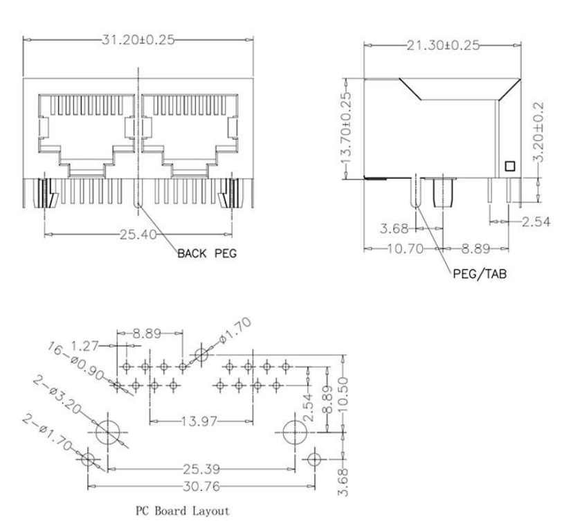 RJ45-9903 1X2 全包 圓針