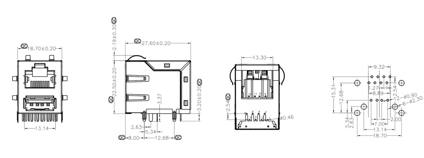 RJ45-8205 全包 無燈 單層USB2.0