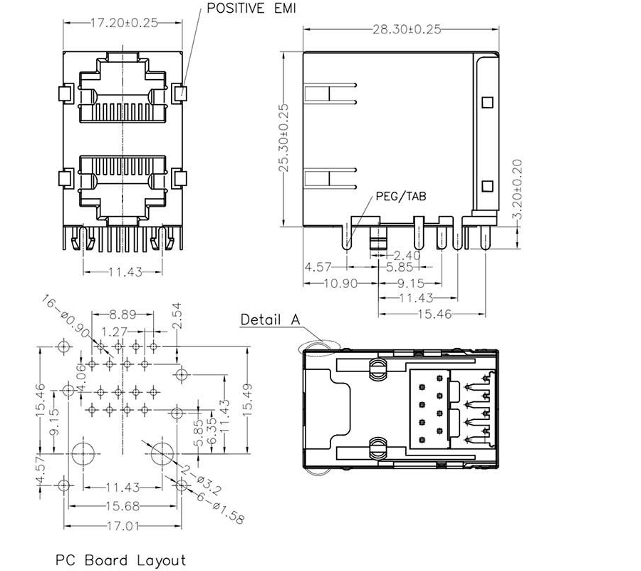 RJ45-8801 2X1 正彈 圓針